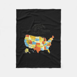 All 63 US National Parks Map - U.S. National Park Fleece Blanket