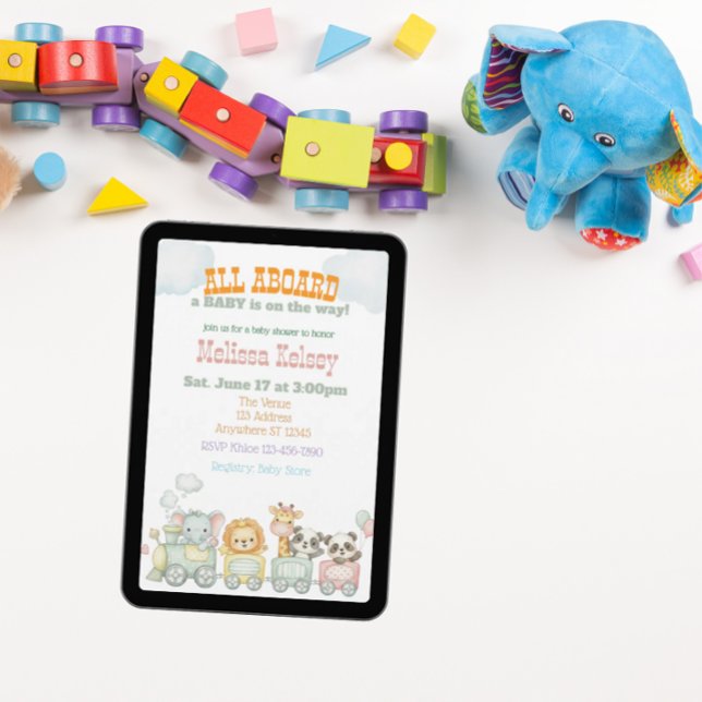 All Aboard Animal Train Baby Shower Invitation (Creator Uploaded)