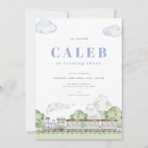All Aboard Blue Train Birthday Invitation