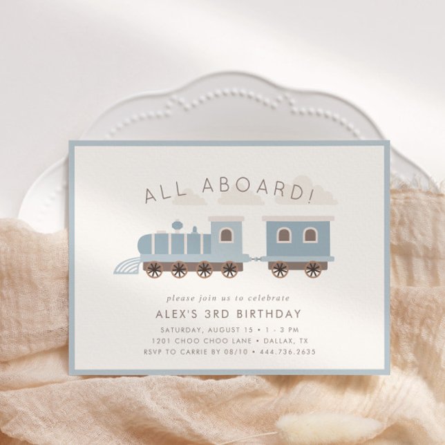 All Aboard! Boys Train Birthday Party Invitation (Customize this cute and fun boys birthday invitation!)