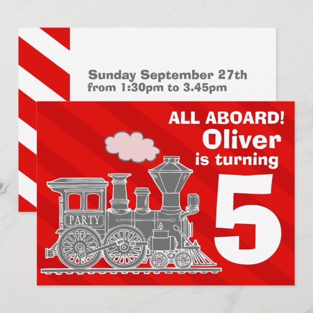 All aboard boys train birthday party invite (Front/Back)