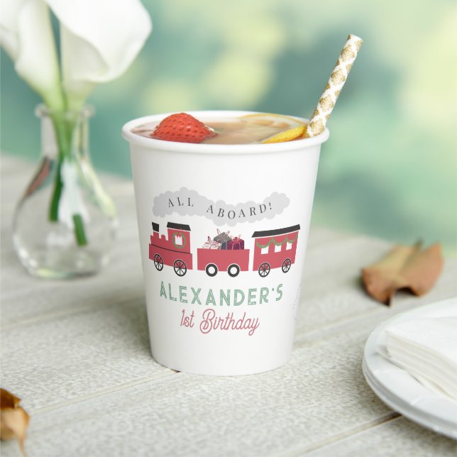 All Aboard Christmas Steam Train Kids Birthday Paper Cups (Insitu)