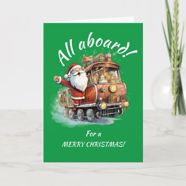 All Aboard! Christmas Train Holiday Card (Front)