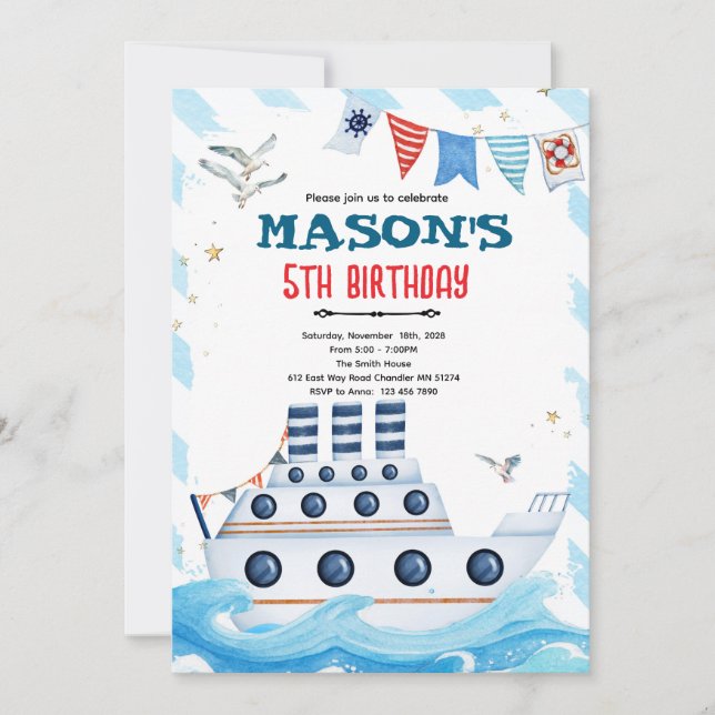 All Aboard Cruise Ship Birthday invitation (Front)