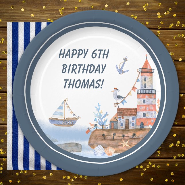 All Aboard Ocean Watercolor Kids Birthday Party Paper Plate (Creator Uploaded)