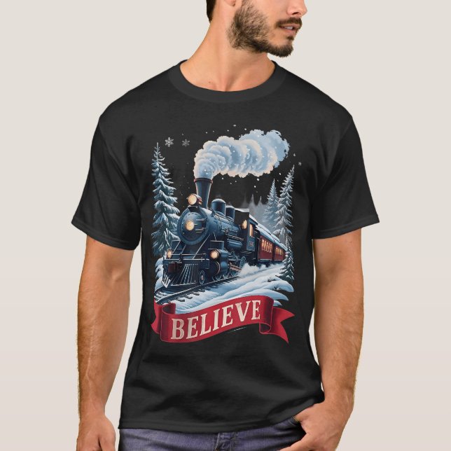 All Aboard Polar Express Christmas North Pole Xmas T-Shirt (Front)