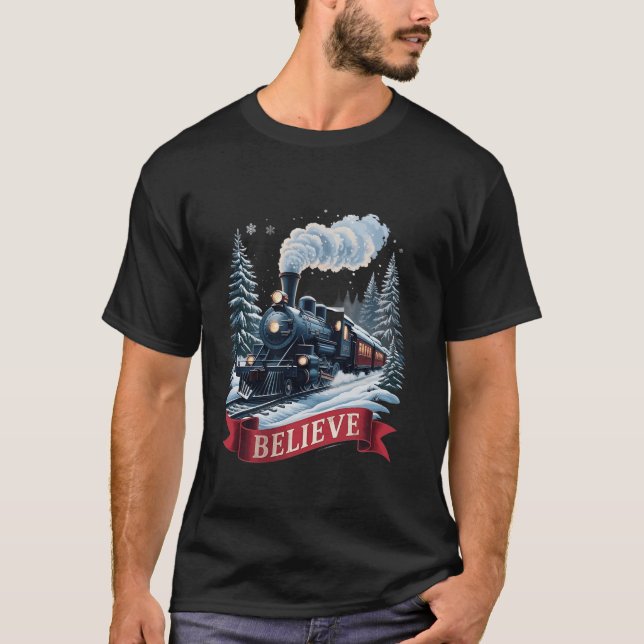 All Aboard Polar Express Christmas North Pole Xmas T-Shirt (Front)