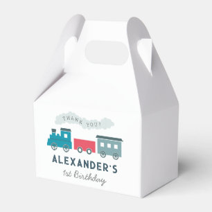 All Aboard Steam Train Blue Boy Birthday Favor Box