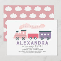 All Aboard Steam Train Pink Girl Birthday
