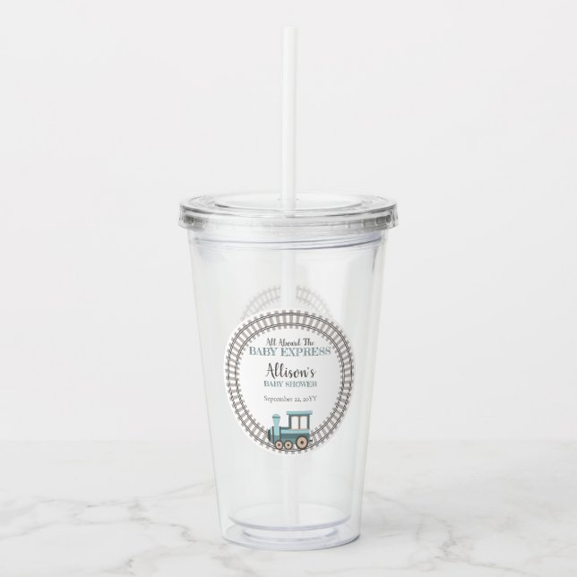 All Aboard the Baby Express Train Boy Baby Shower Acrylic Tumbler (Front)