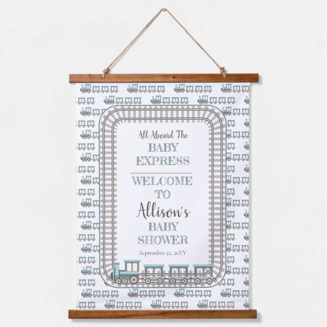 All Aboard the Baby Express Train Boy Baby Shower Hanging Tapestry (Front)