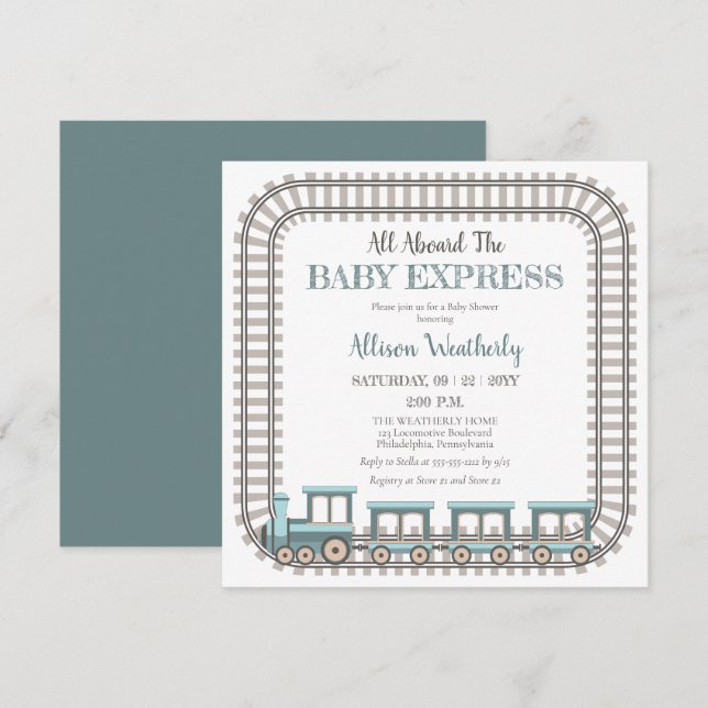 All Aboard the Baby Express Train Boy Baby Shower Invitation (Front/Back)