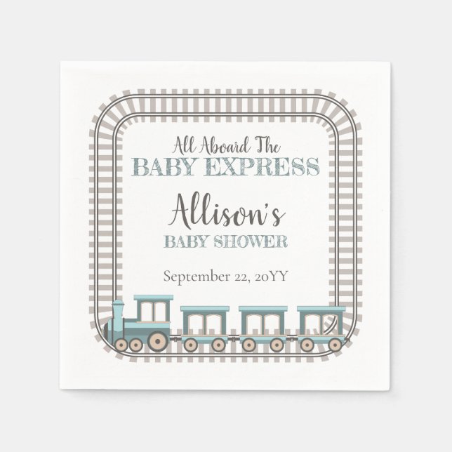 All Aboard the Baby Express Train Boy Baby Shower Napkin (Front)