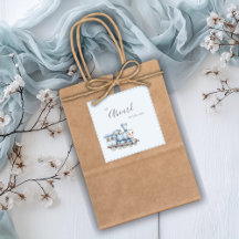 All Aboard the Baby Train Blue Baby Shower Sticker