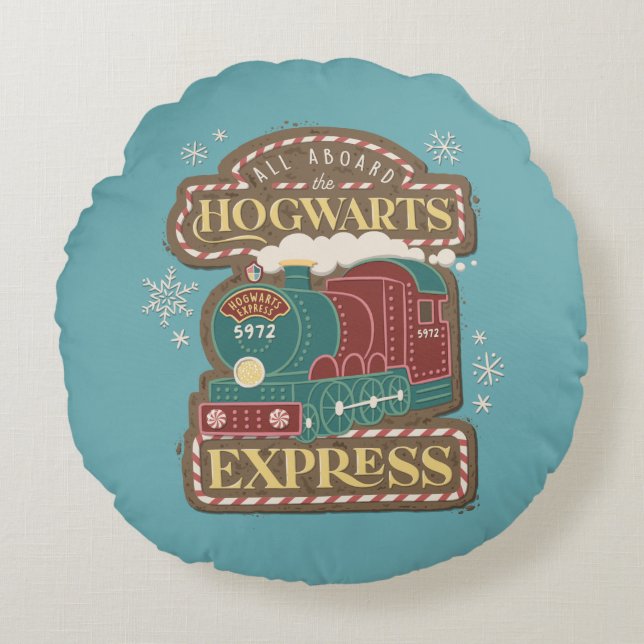 All Aboard the HOGWARTS™ Express Christmas Cookie Round Pillow (Front)