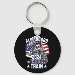 All Aboard The Trump Train Trump 2024 Patriotic US Keychain