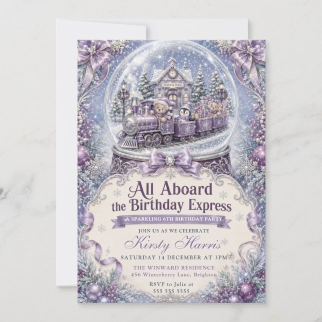 All Aboard the Winter Express Birthday Invitation (Front)
