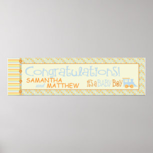 All Aboard! Train Baby Shower Banner Poster