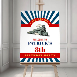 All Aboard Train birthday party welcome signage Poster