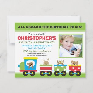 All Aboard Train Boy's Birthday Invitation (green)