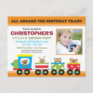 All Aboard Train Boy's Birthday Invite (orange)