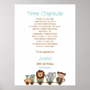 ALL ABOARD Train Fiesta 1st Birthday Time Capsule Poster