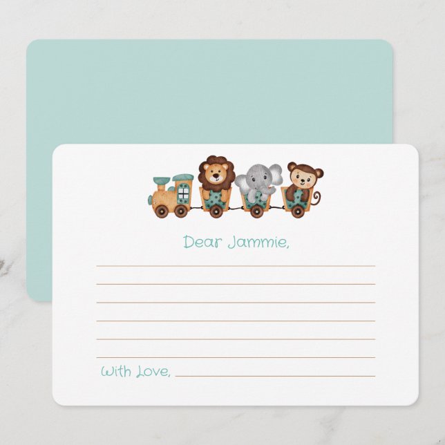 ALL ABOARD Train Fiesta Birthday Time Capsule Note Card (Front/Back)