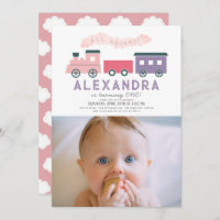 All Aboard Train Pink Girl 1st Birthday Photo