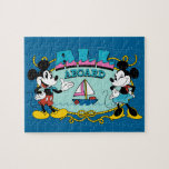All Aboard Vintage Mickey & Minnie Sailor Graphic Jigsaw Puzzle<br><div class="desc">Get ready to set sail with Mickey and Minnie! This vibrant, retro-inspired graphic features the iconic duo framed by a nautical rope border and a classic sailboat. With its bold "All Aboard" typography and cheerful colour palette, this design captures the excitement of a high-seas adventure. Whether you’re gearing up for...</div>