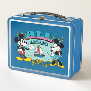 All Aboard Vintage Mickey & Minnie Sailor Graphic Metal Lunch Box