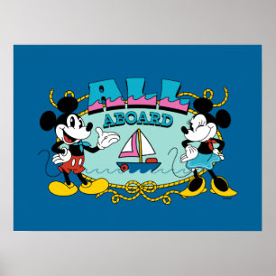 All Aboard Vintage Mickey & Minnie Sailor Graphic Poster