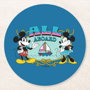 All Aboard Vintage Mickey & Minnie Sailor Graphic Round Paper Coaster