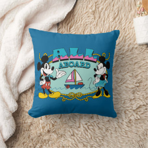 All Aboard Vintage Mickey & Minnie Sailor Graphic Throw Pillow