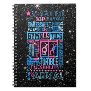 All About Gymnastics Typography in Pink and Blue Notebook