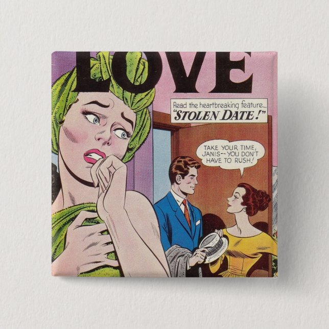 ALL ABOUT LOVE 2 INCH SQUARE BUTTON (Front)