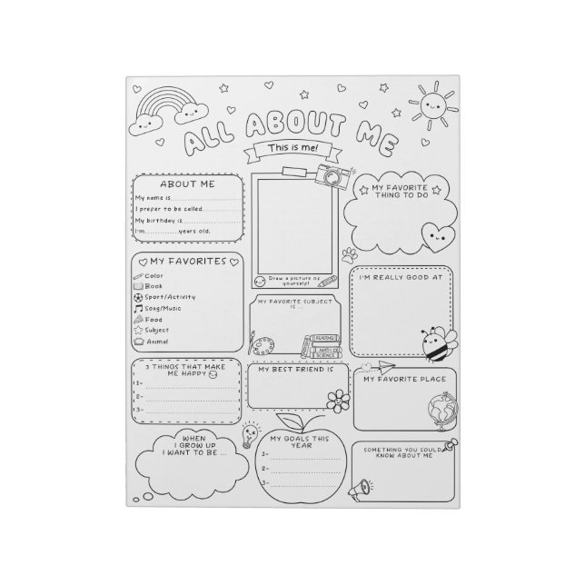 All About Me Back To School Kids Activity Sheet Notepad (Rotated)