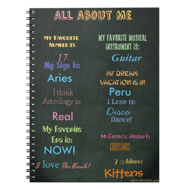 All About Me Custom Info Notebook (Front)