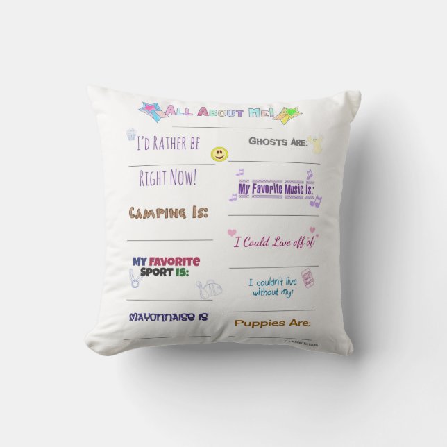 All About Me Customize it Throw Pillow (Front)