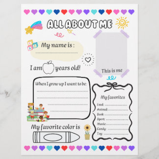 All About Me, First Day of School Questionnaire Letterhead