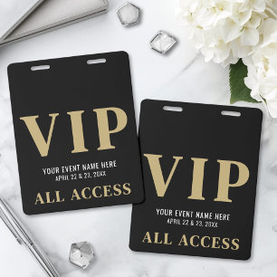 All Access Elegant Black Gold Event VIP Badge
