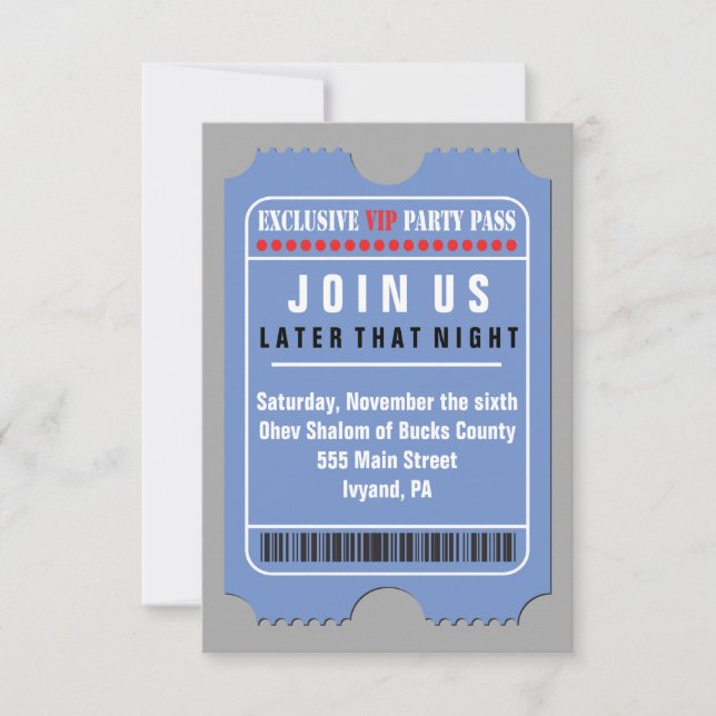 ALL ACCESS VIP PASS Bar Bat Mitzvah Party Card (Front)