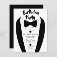 All age Mens Tuxedo Bow Tie Birthday Party Invite
