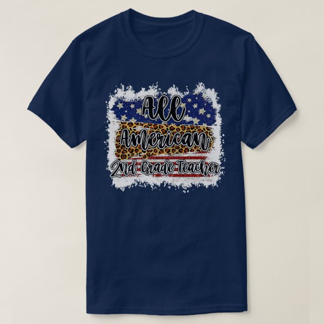 All American 2nd Grade Teacher Leopard Matching Sc T-Shirt (Design Front)