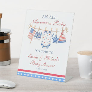 All American 4th of July Baby Shower Welcome Pedestal Sign