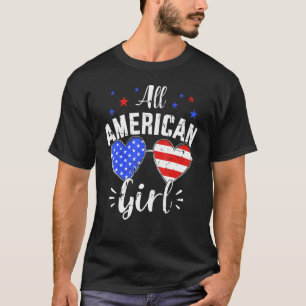 All American 4th Of July Girl With Sunglasses And  T-Shirt