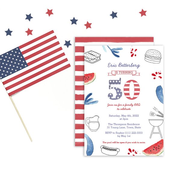 All-American BBQ Grill 50th Birthday Party  Invitation (Creator Uploaded)