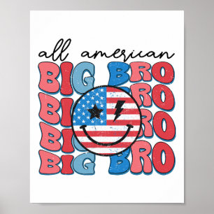 All American Big Bro Groovy Matching Family 4th Of Poster