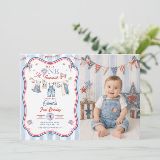 All American Boy 1st Birthday Photo Invitation
