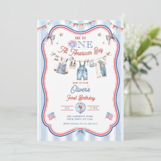 All American Boy 1st Birthday Photo Invitation