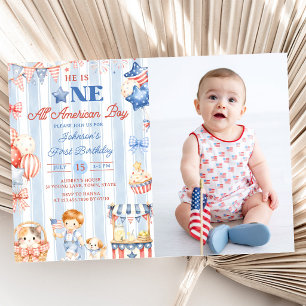 All American Boy 1st Birthday Photo Invite